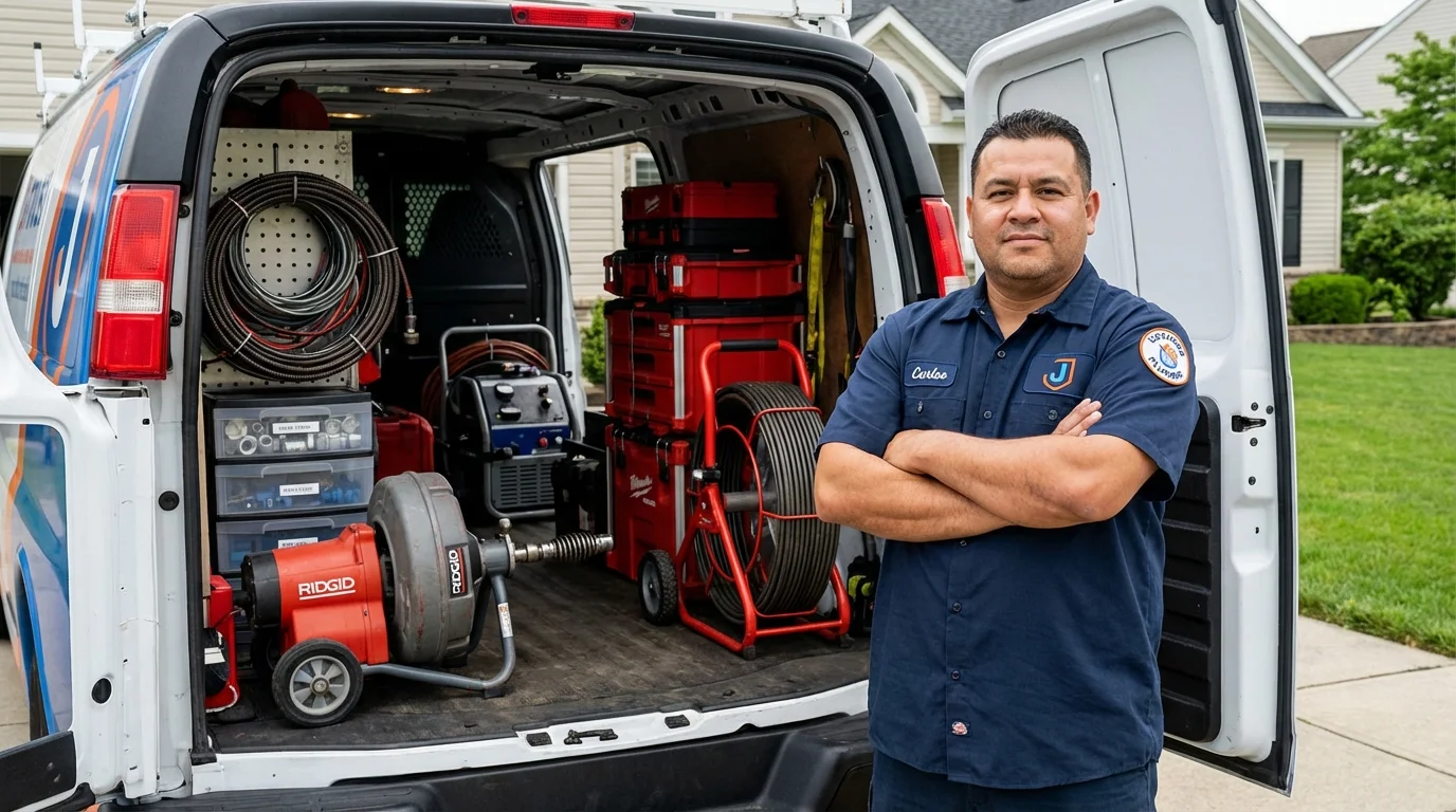 Professional drain cleaning equipment and Johns Plumbing LLC plumber in New Summerfield